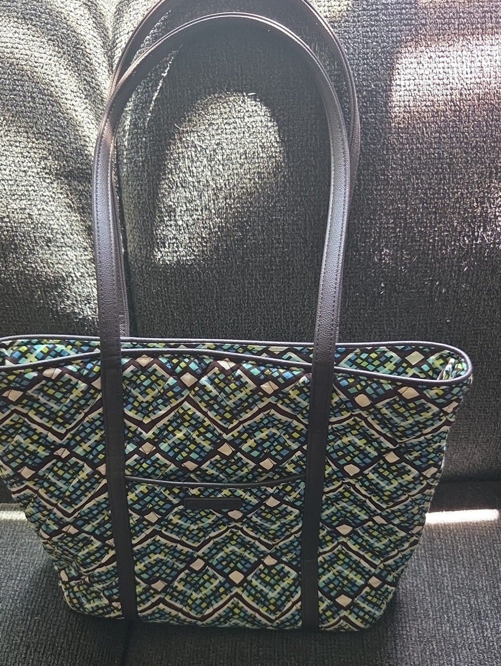 Women’s Blue Patterned Tote Bag with Dark Straps. Vera Bradley